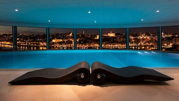 Indoor pool, seasonal outdoor pool, pool umbrellas, sun loungers