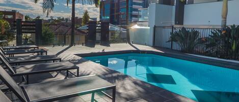 Outdoor pool, sun loungers