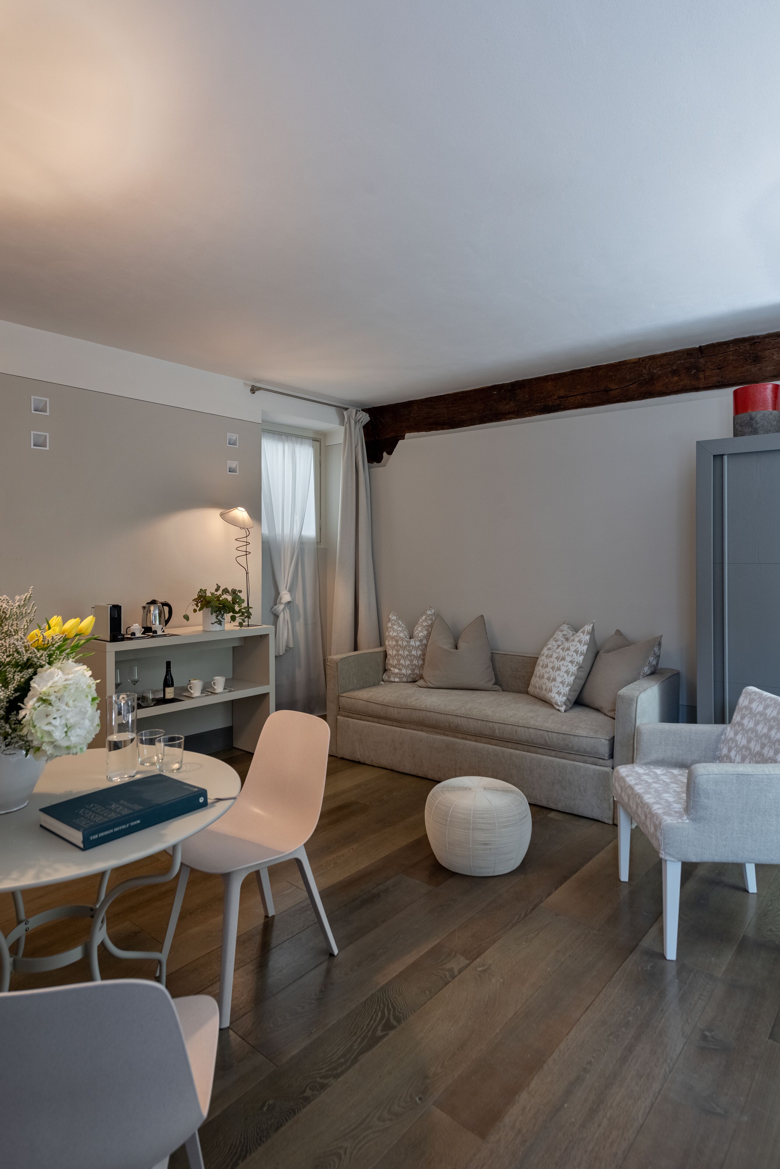 family suite | living area | 46-inch tv with cable channels, heated floors