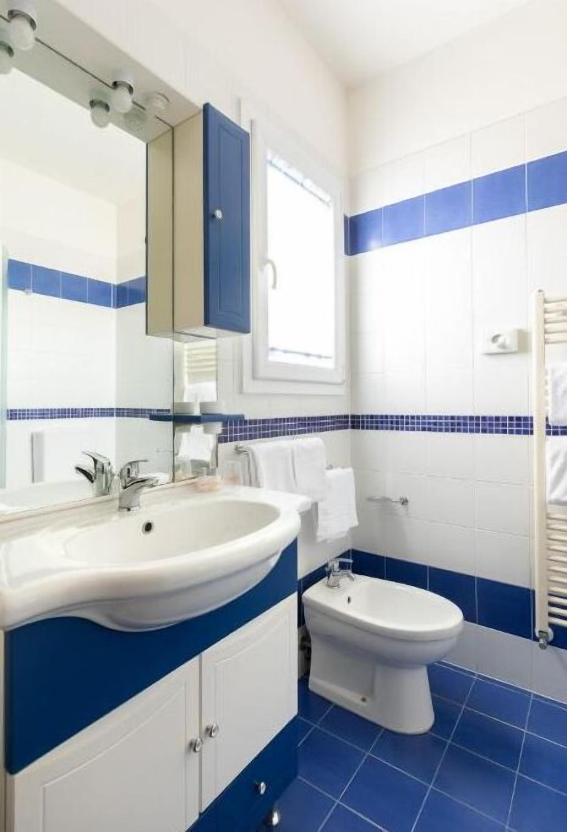 hair dryer, bidet, towels