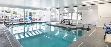 Seasonal outdoor pool, pool umbrellas, pool loungers