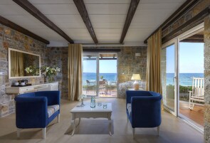 Dream Villa, 2 Bedrooms, Beach Front with Private Pool | Living room | 32-inch LCD TV with satellite channels, TV, ping pong