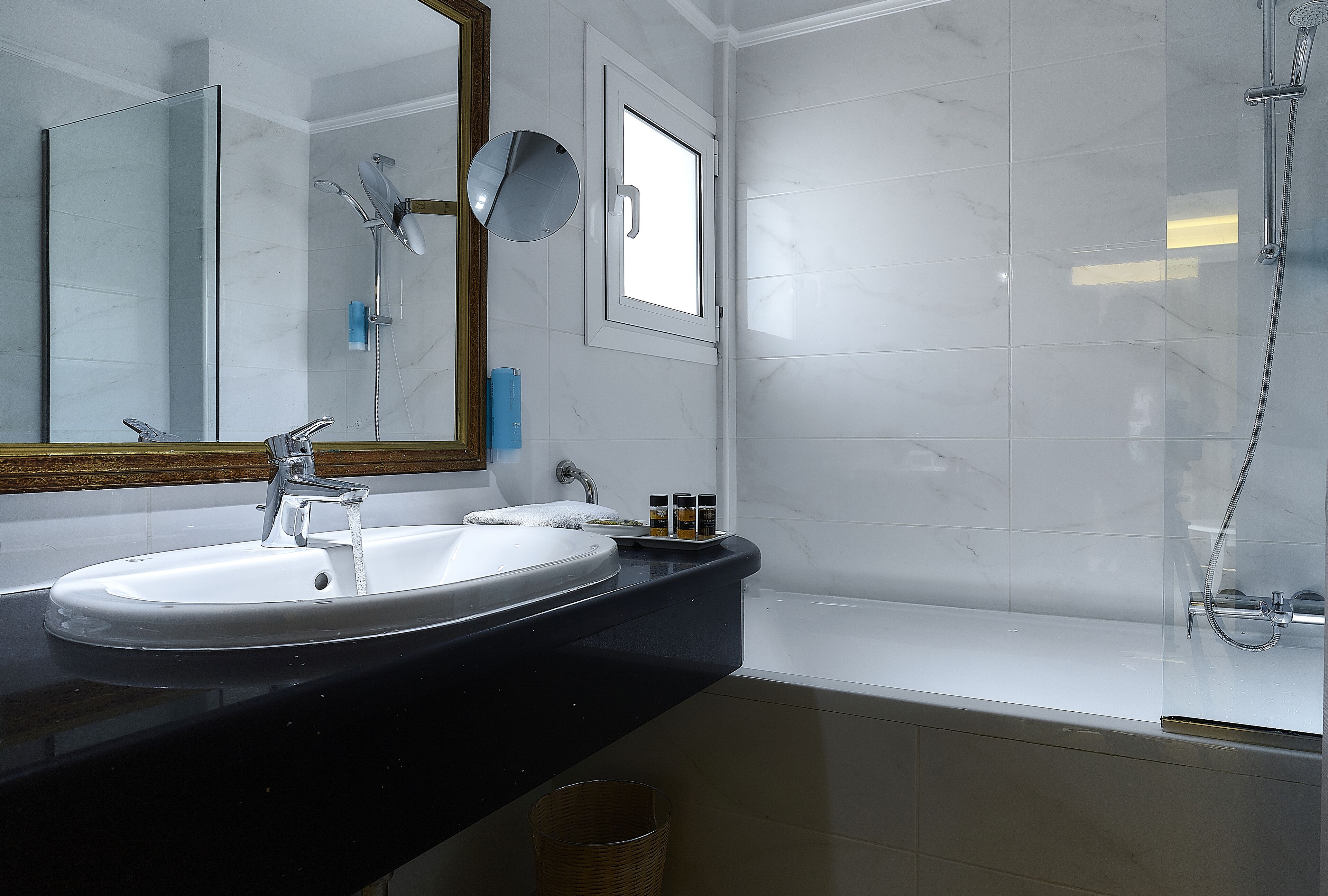 free toiletries, hair dryer, slippers, towels