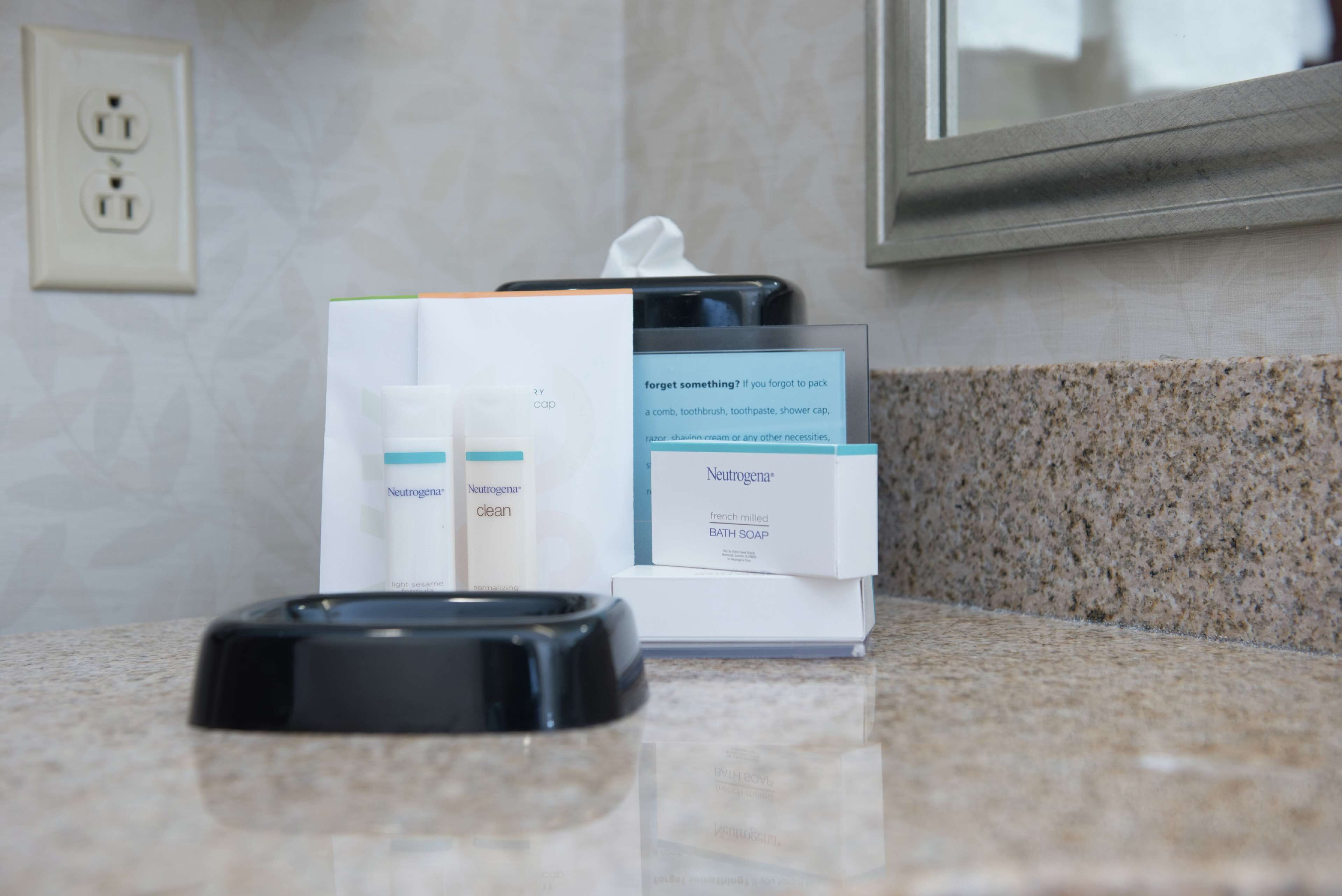 free toiletries, hair dryer, towels