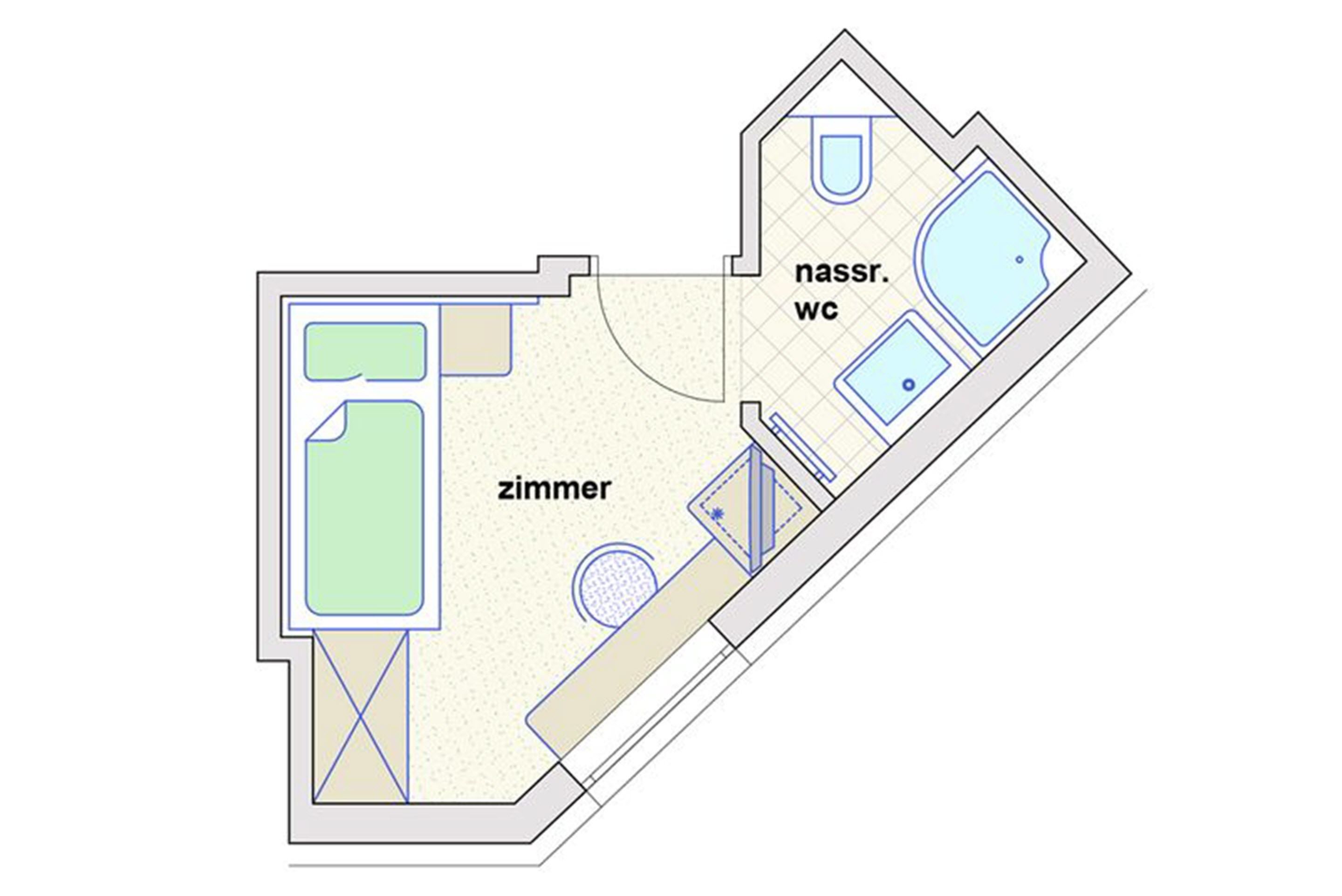 single room, balcony, mountain view | floor plan