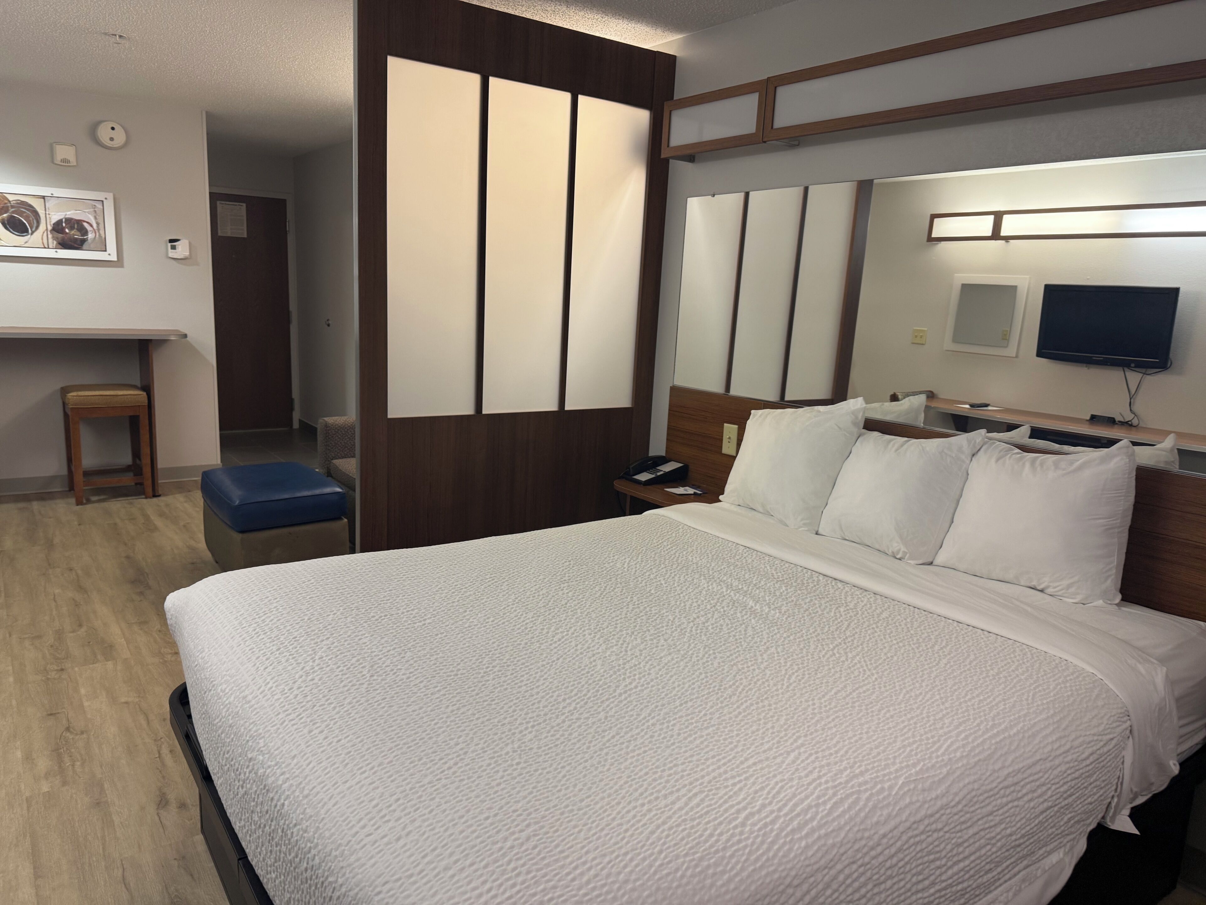 Hypo-allergenic bedding available, desk, laptop workspace