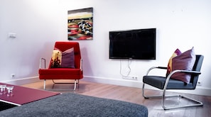 Penthouse, 2 Bedrooms | Living area | 42-inch flat-screen TV with satellite channels, TV - Luna Apartments Laugavegur 37 (Reykjavik)