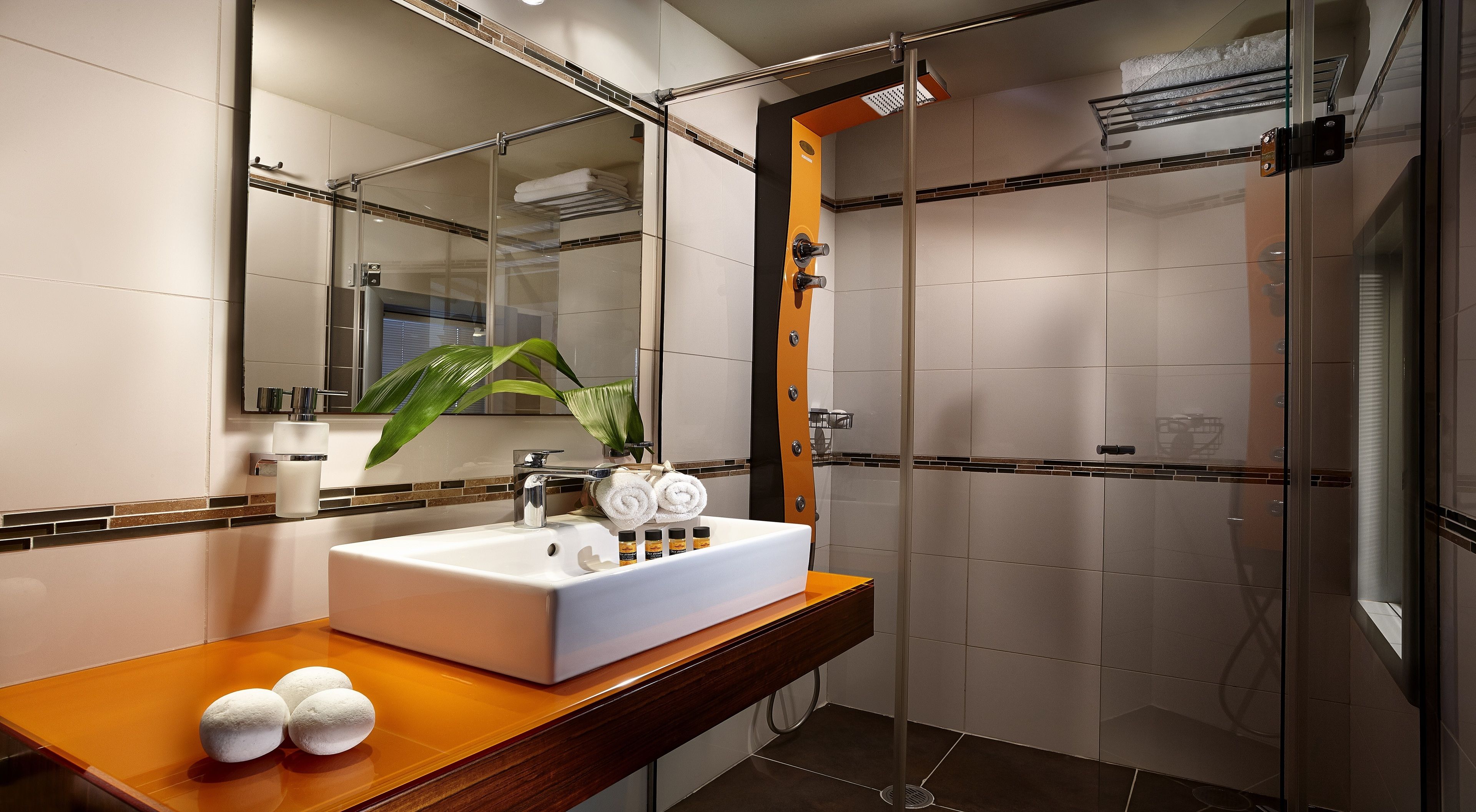 shower, free toiletries, hair dryer, bathrobes