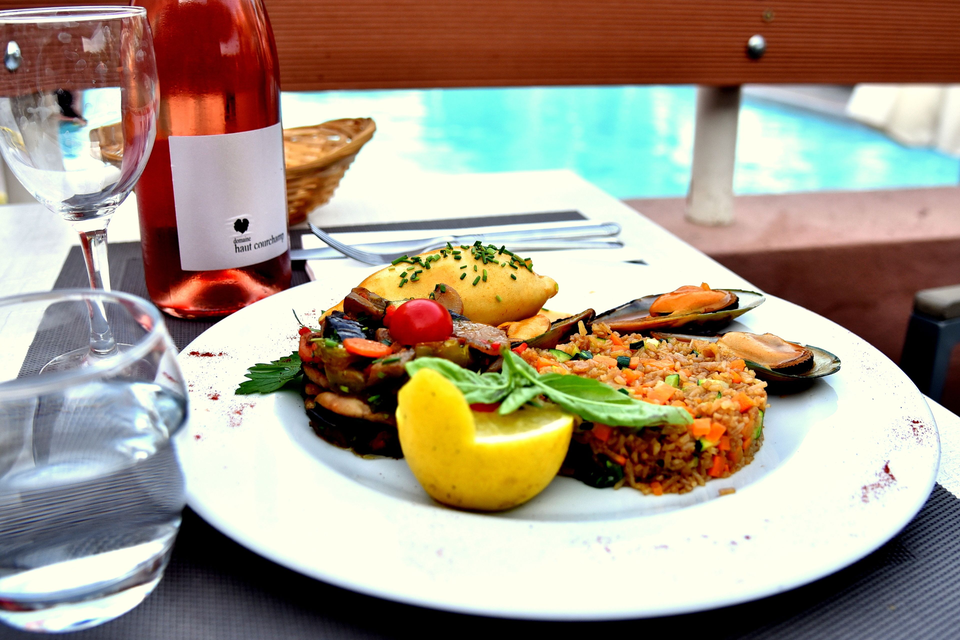 breakfast, lunch, dinner served; mediterranean cuisine, pool views