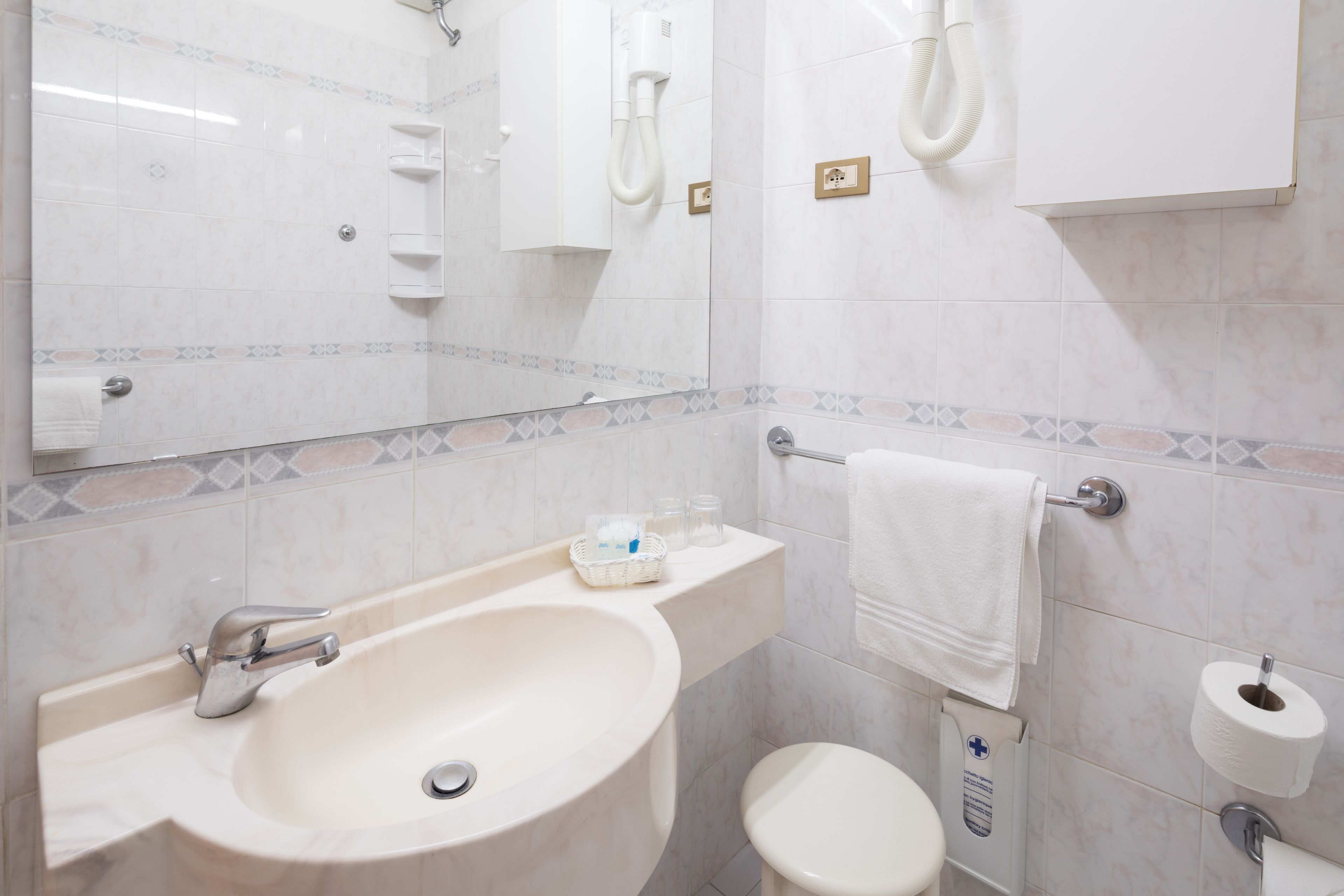 shower, hair dryer, bidet, towels