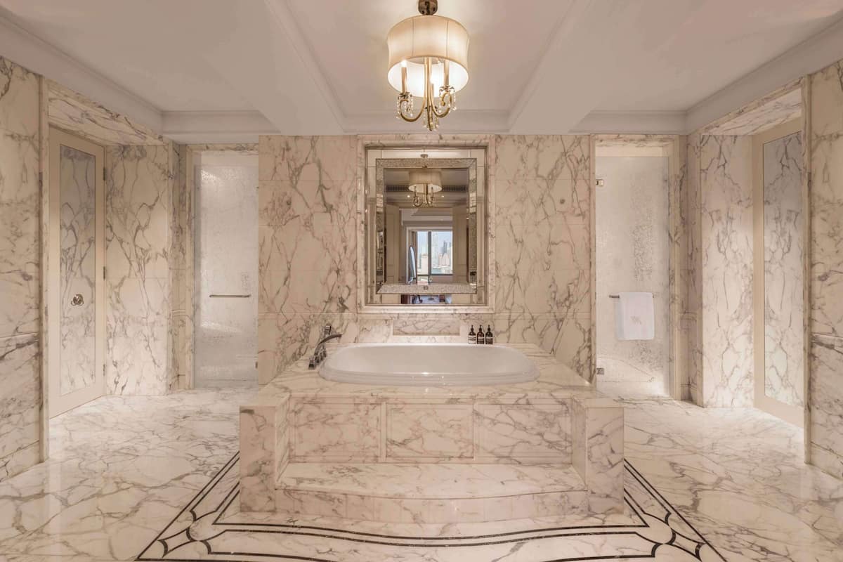 presidential suite | bathroom | separate bathtub and shower, deep-soaking bathtub, rainfall showerhead