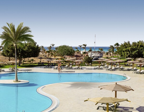 2 outdoor pools, pool umbrellas, sun loungers