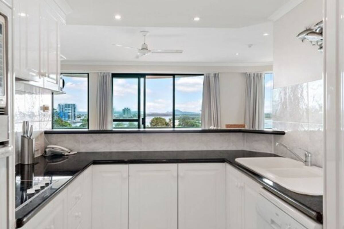 2 bedroom ocean/river view apartment | private kitchen | full-sized fridge, microwave, stovetop, dishwasher