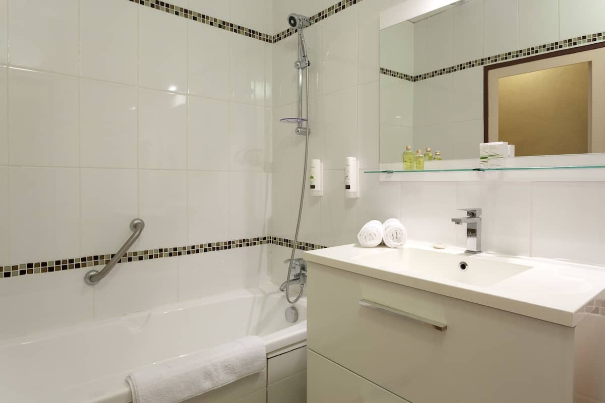 superior double room, 1 queen bed, bathtub, garden view | bathroom | shower, free toiletries, hair dryer, towels