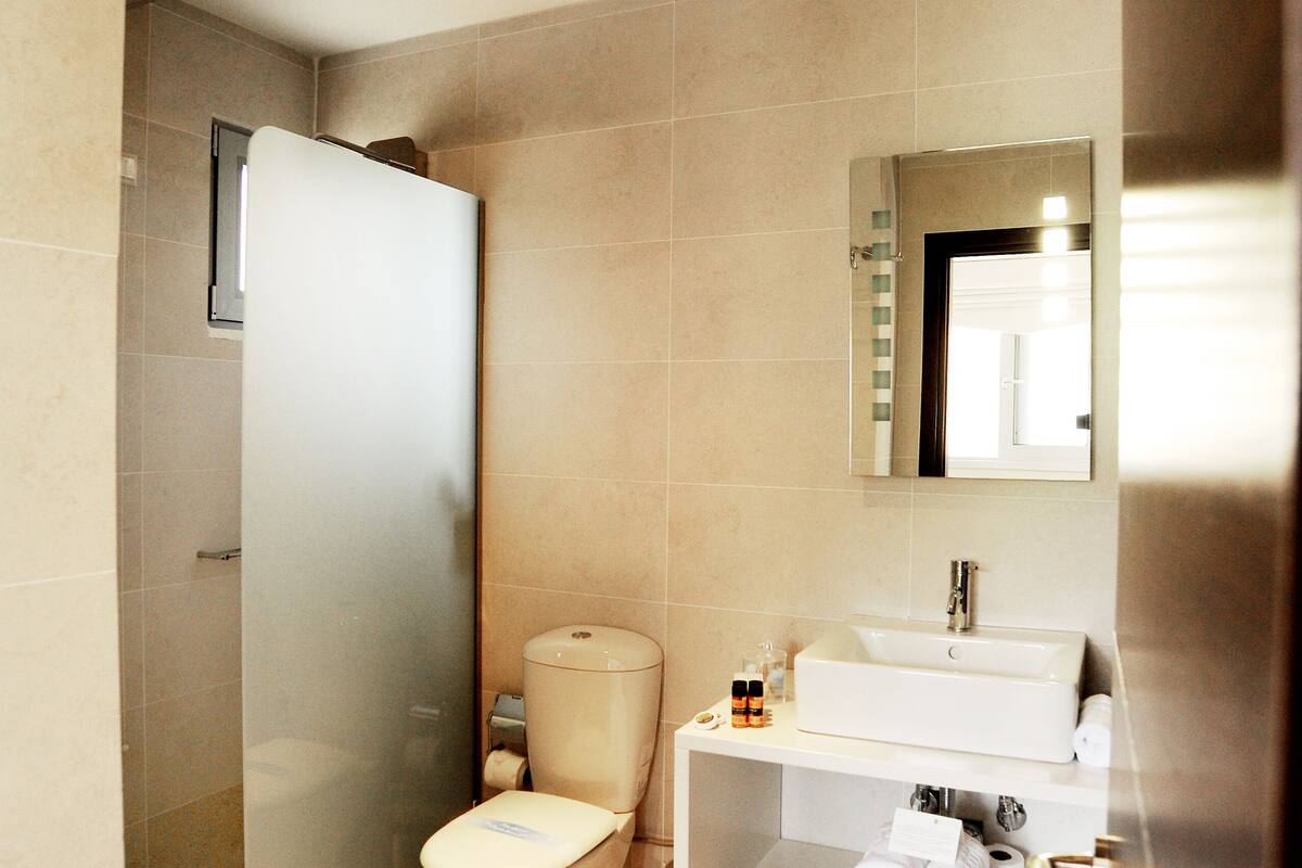 deluxe double room | bathroom | jetted bath, hydromassage showerhead, designer toiletries, hair dryer