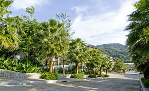 Experience a serene escape amidst lush greenery and a tranquil landscape.