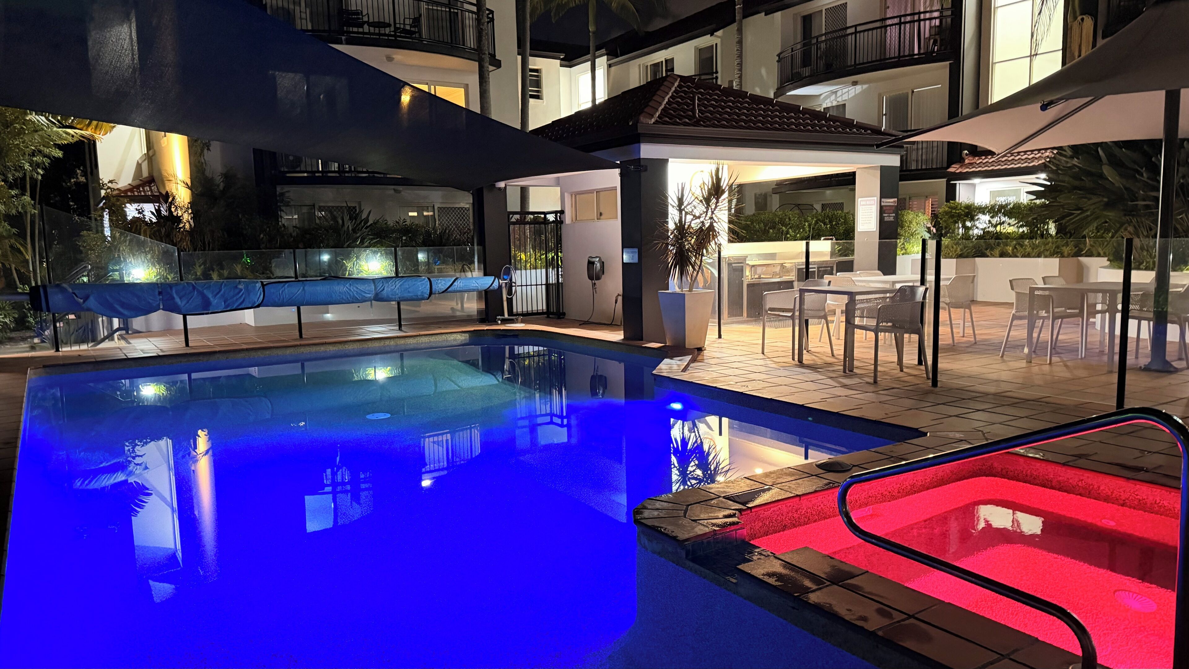 Outdoor pool, pool umbrellas