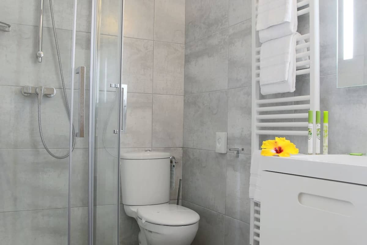 free toiletries, hair dryer, towels