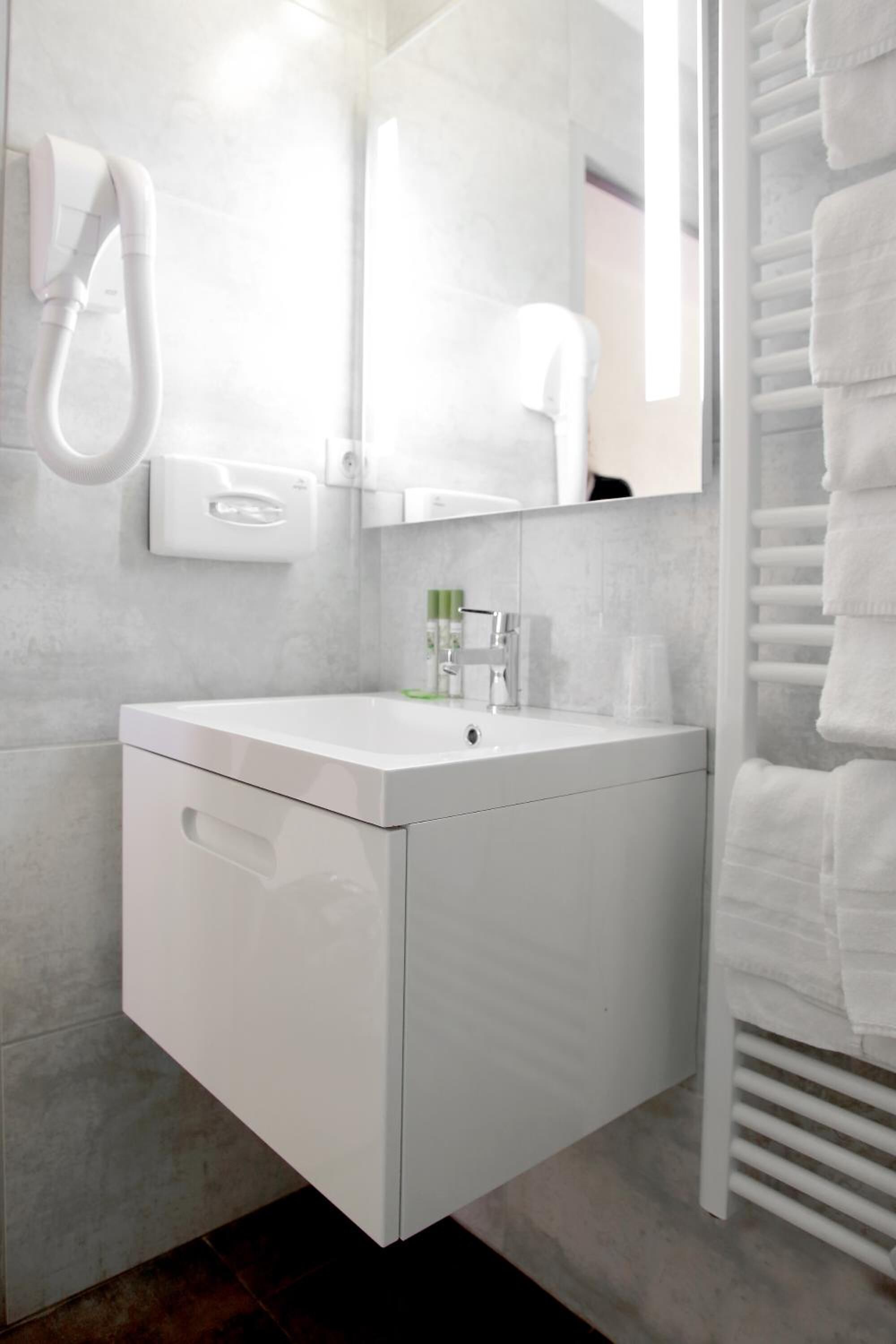 free toiletries, hair dryer, towels