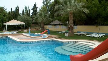 Outdoor pool, pool loungers