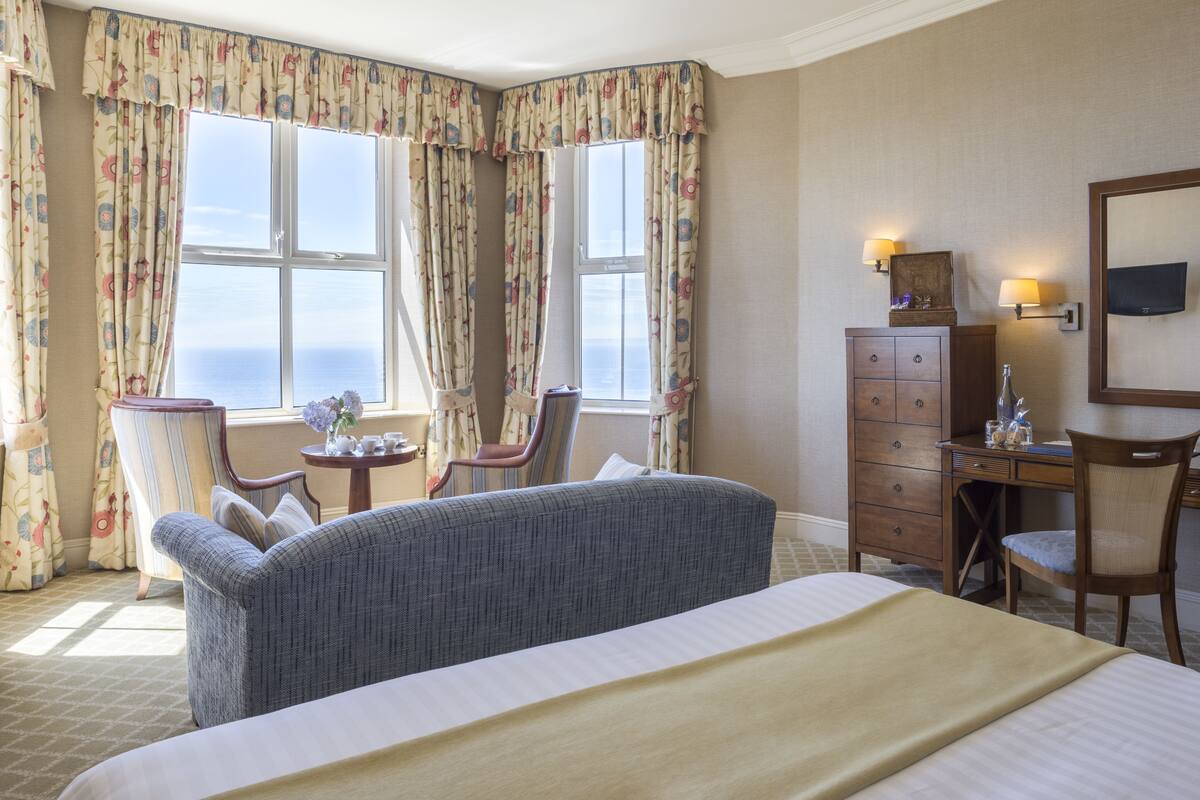 premier double room single use, sea view | premium bedding, in-room safe, desk, iron/ironing board