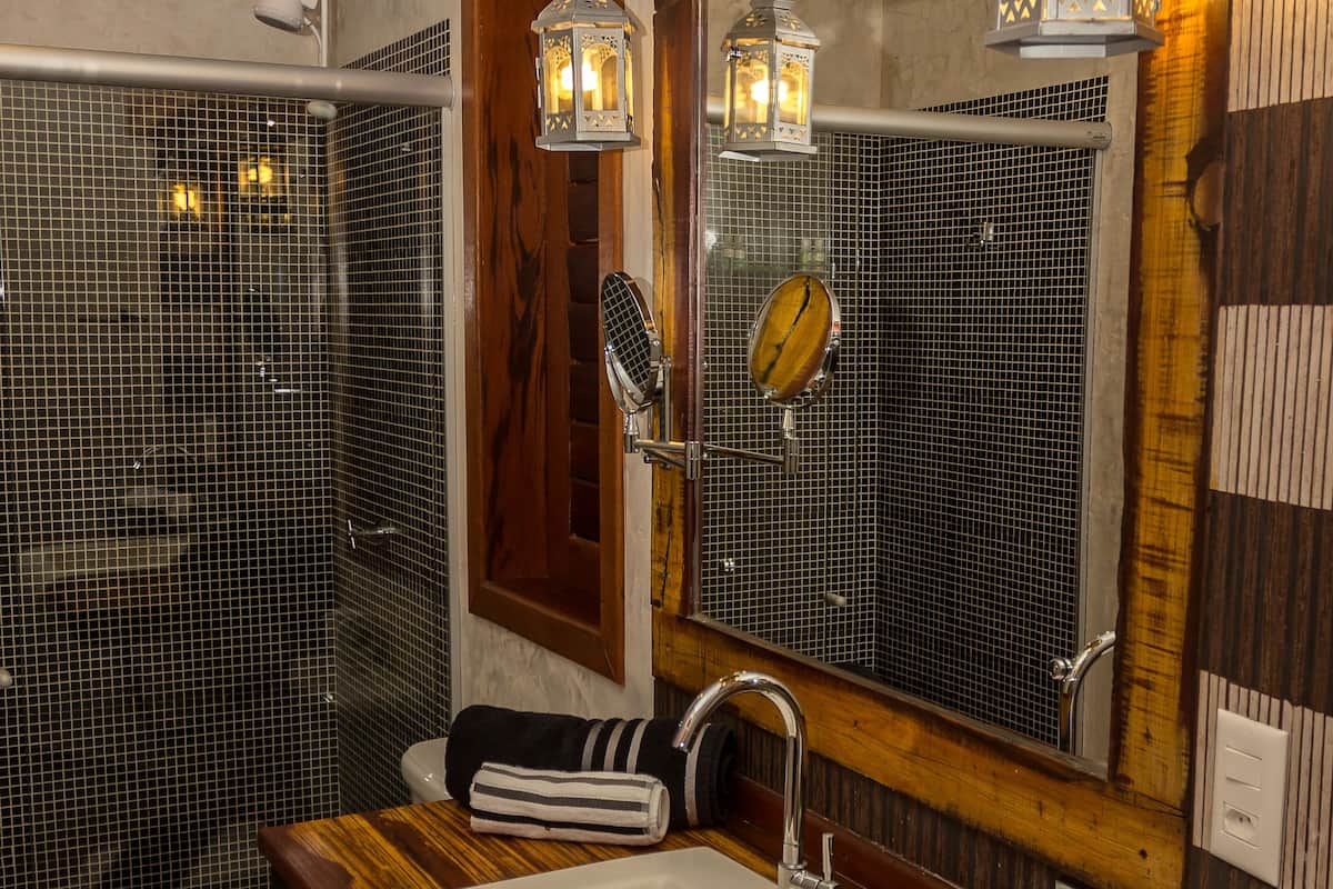 junior suite, 1 queen bed | bathroom | free toiletries, hair dryer, bathrobes, towels