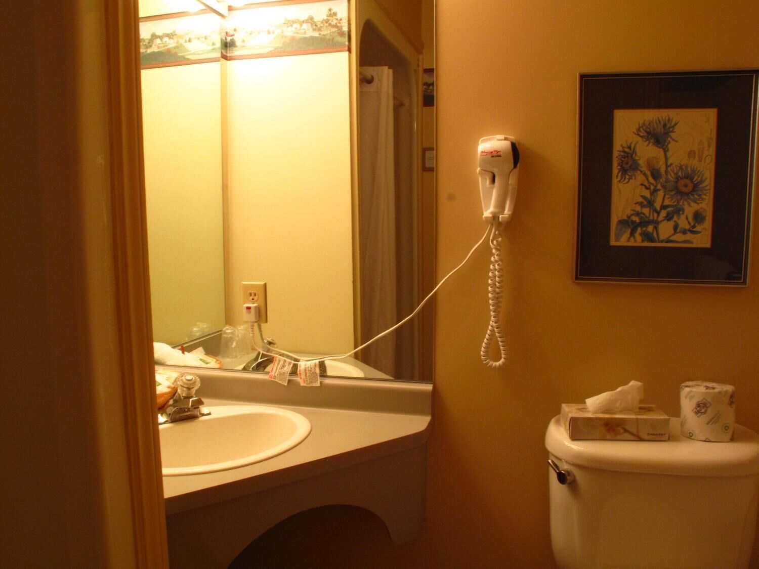 hair dryer, bathrobes, towels