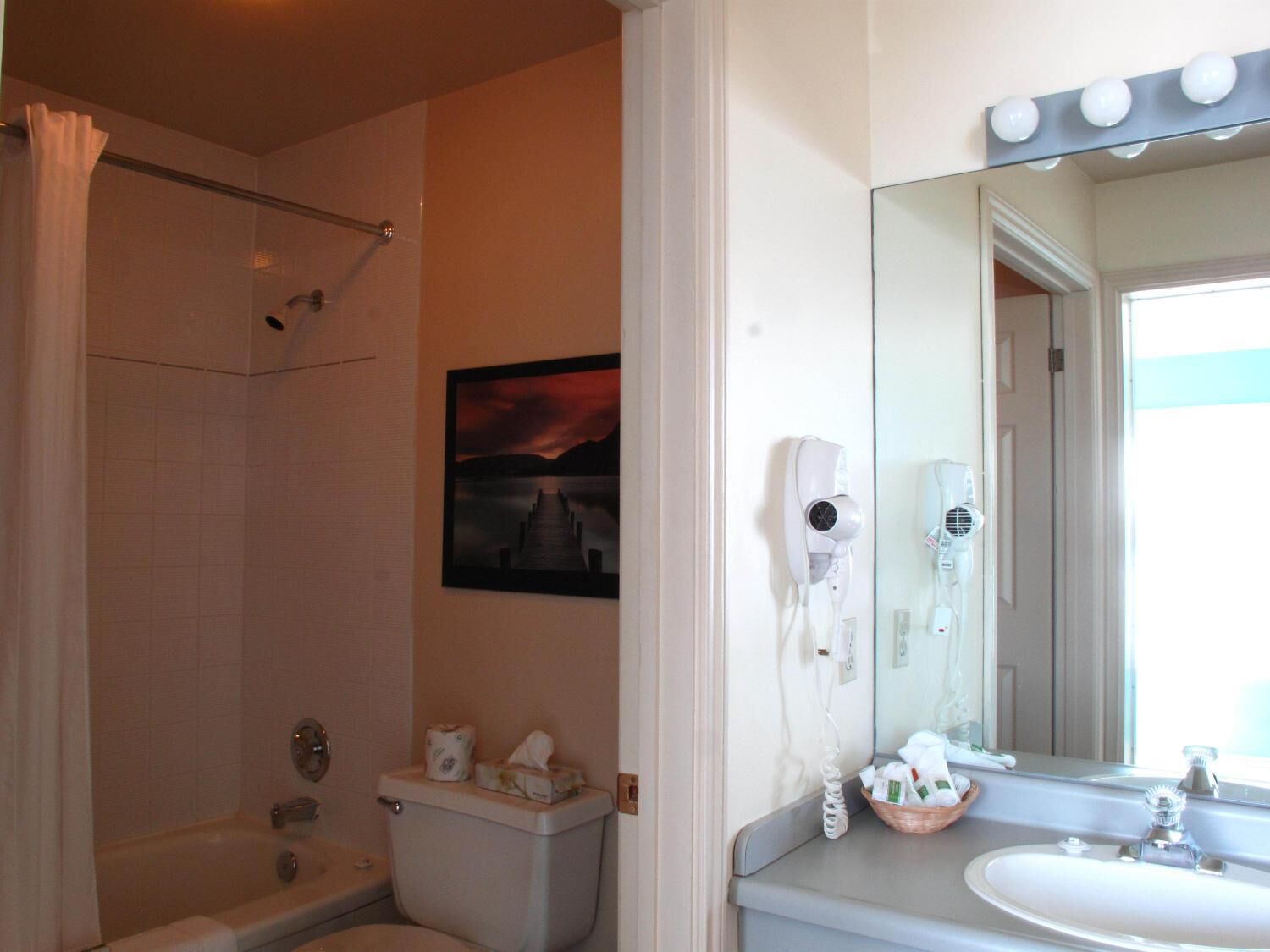 hair dryer, bathrobes, towels