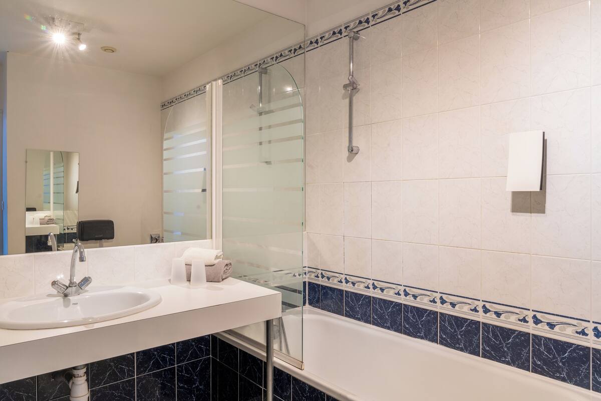 free toiletries, hair dryer, towels