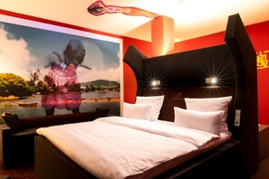 Premium bedding, pillowtop beds, desk, blackout drapes
