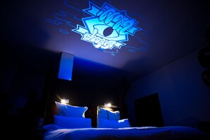 Premium bedding, pillowtop beds, desk, blackout drapes
