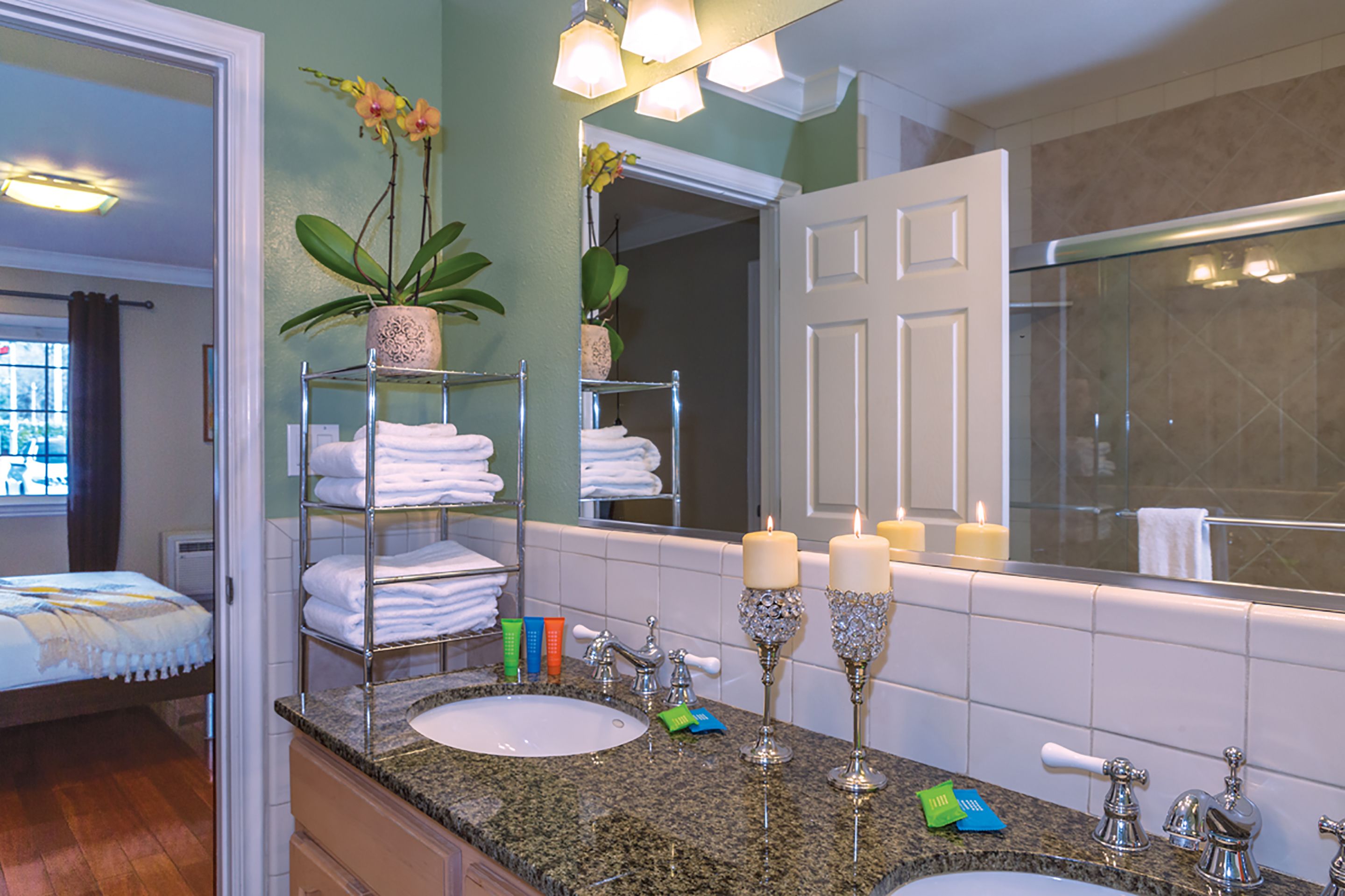 suite | bathroom | designer toiletries, hair dryer, towels