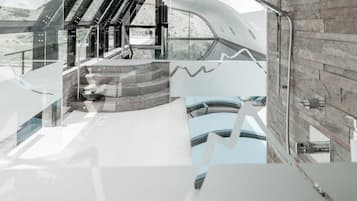 Sauna, hot tub, steam room, aromatherapy, facials