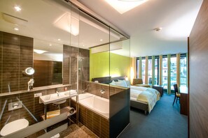 Hair dryer, bathrobes, slippers, towels