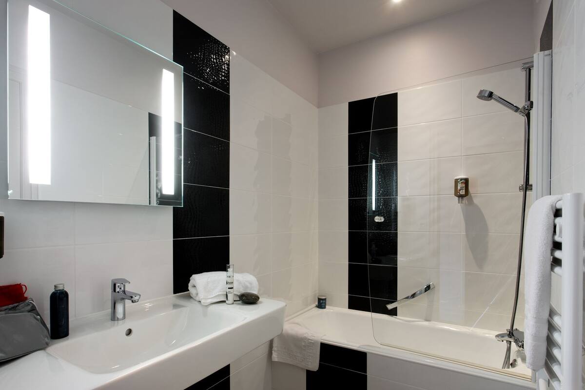 free toiletries, hair dryer, towels