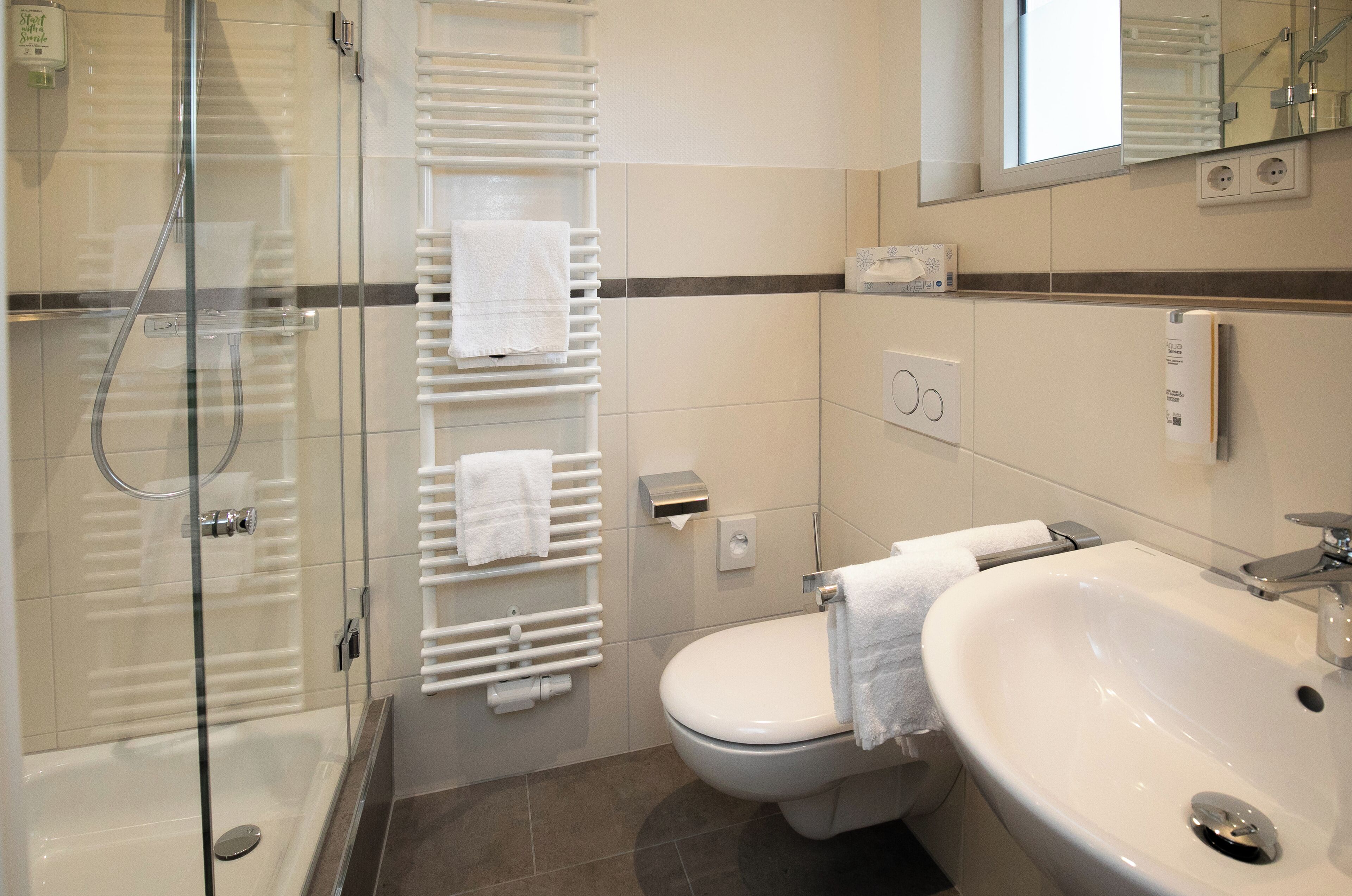 comfort room | bathroom | shower, hair dryer, bathrobes, towels