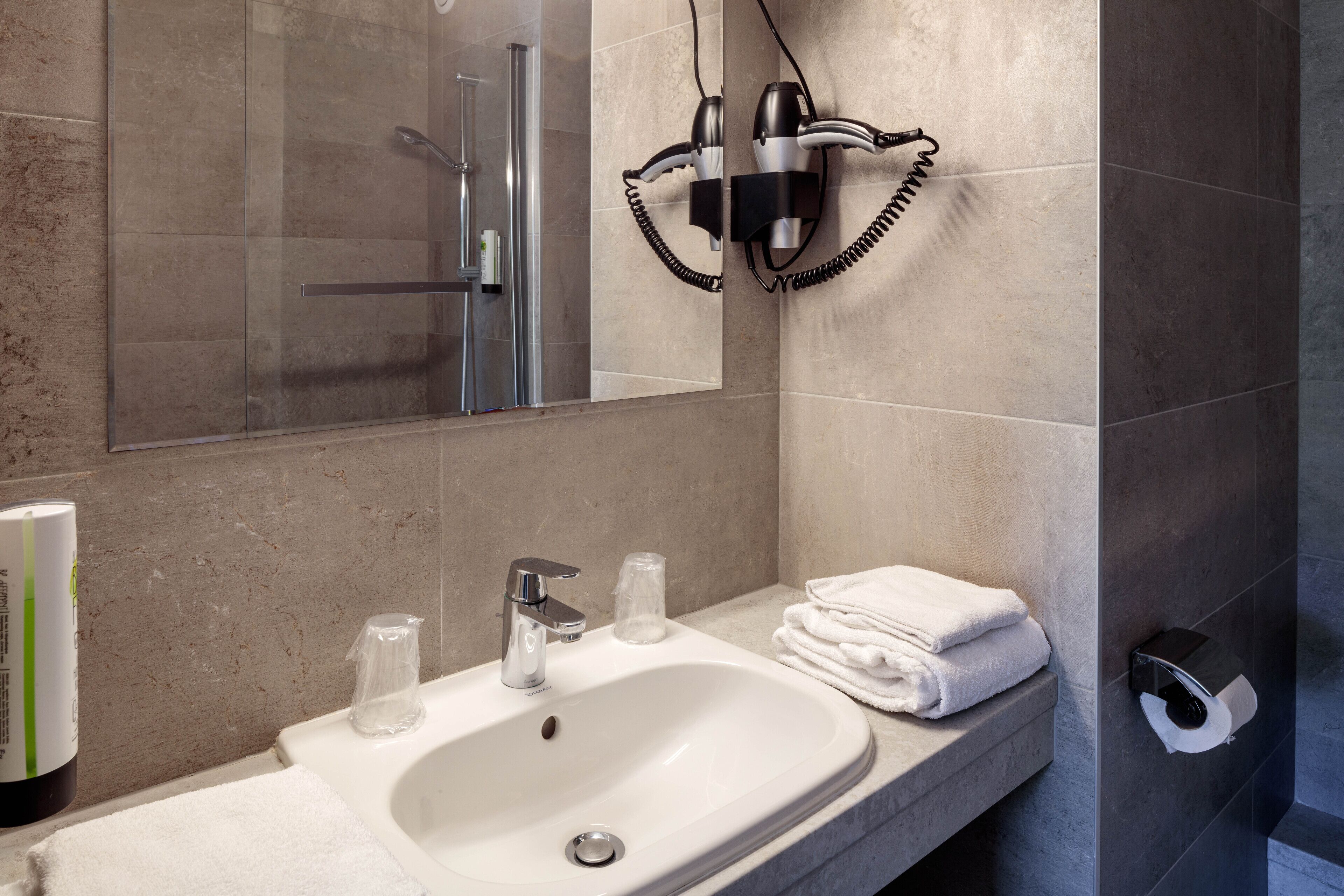 double room, terrace, pool view | bathroom | hair dryer, towels