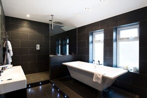 Habitación doble de lujo | Baño | Secadora de cabello y toallas