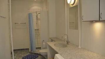 Combined shower/bathtub, hair dryer, towels