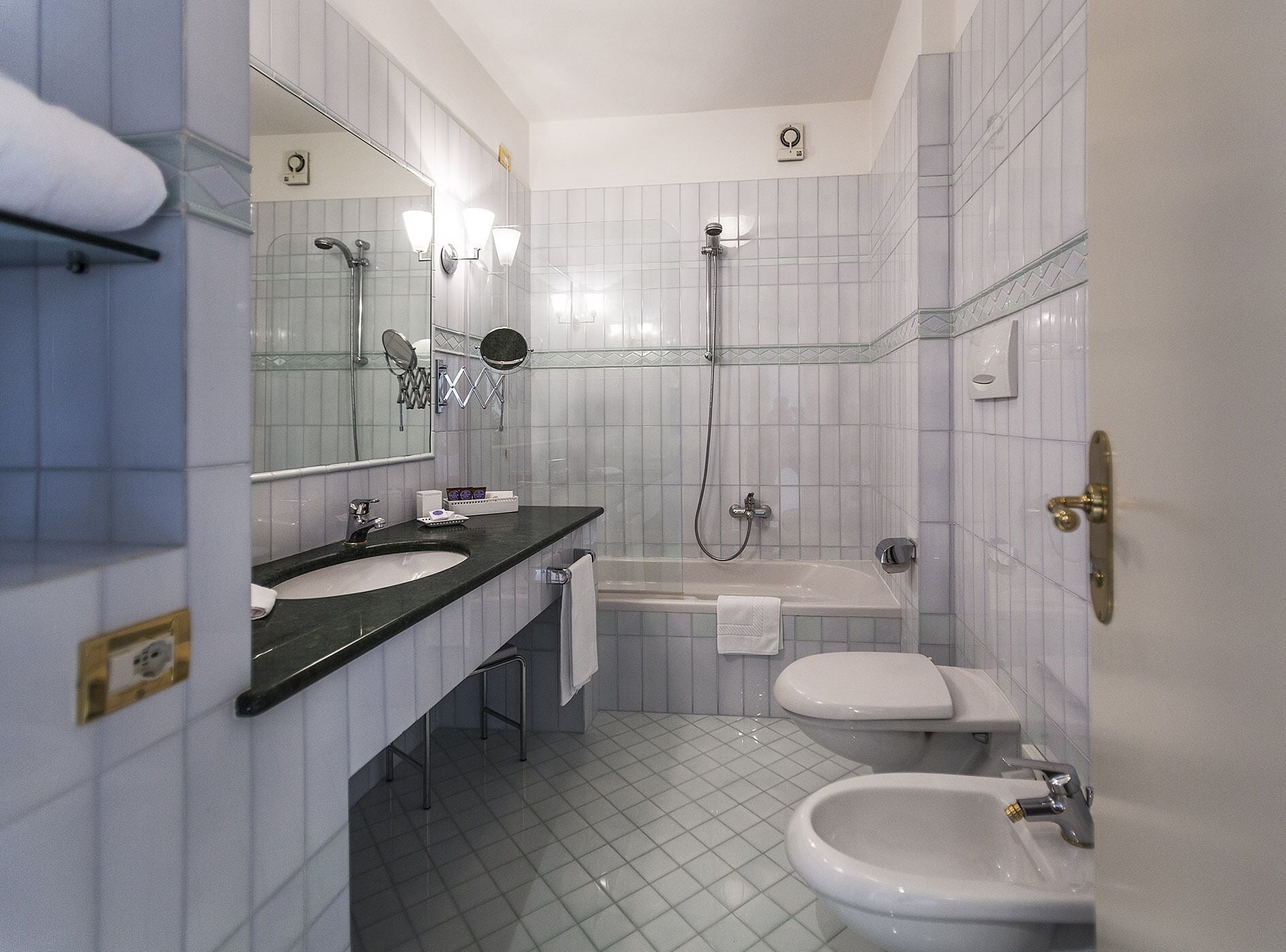 deluxe suite, 1 double bed with sofa bed (junior suite deluxe) | bathroom | designer toiletries, hair dryer, bathrobes, slippers