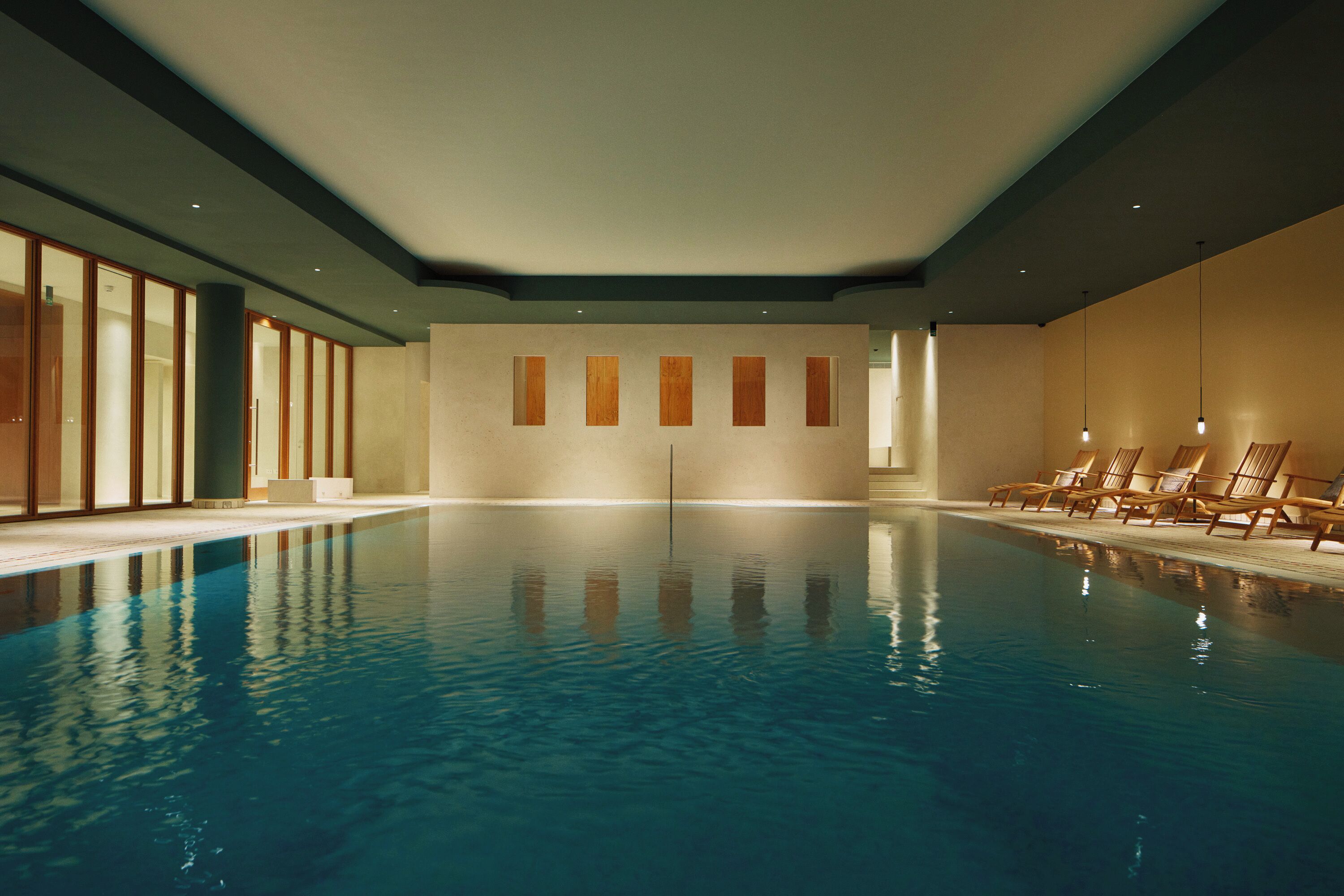 indoor pool, seasonal outdoor pool, open 8 am to 8 pm, pool umbrellas