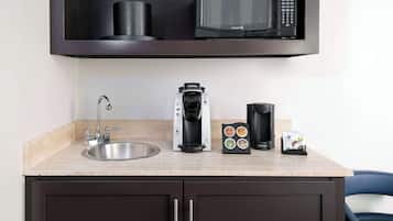 Fridge, microwave, coffee/tea maker