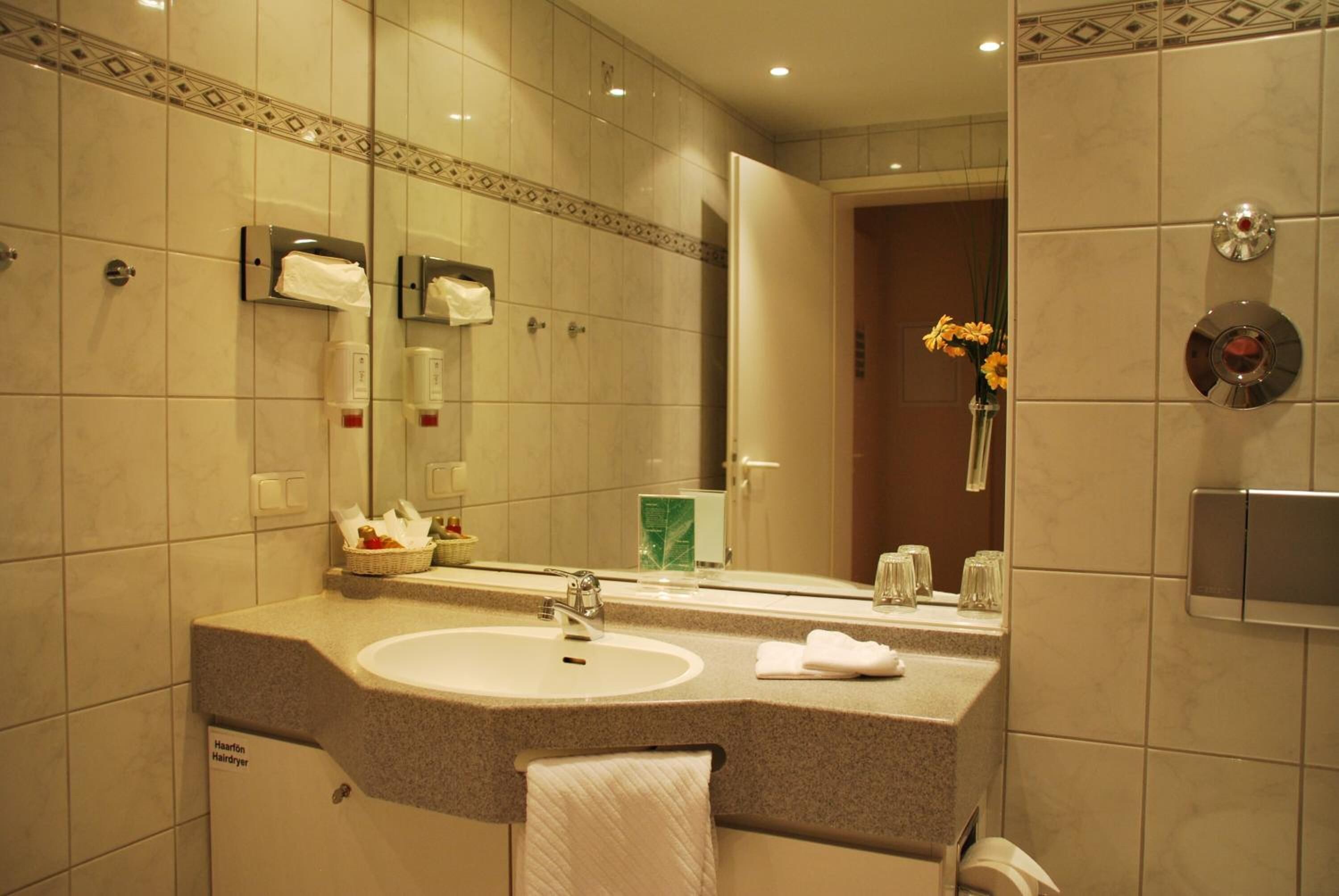 free toiletries, hair dryer, towels