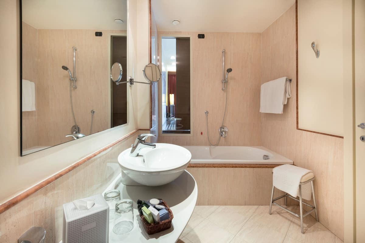 deluxe room, terrace, lake view (superior) | bathroom | free toiletries, hair dryer, bidet, towels