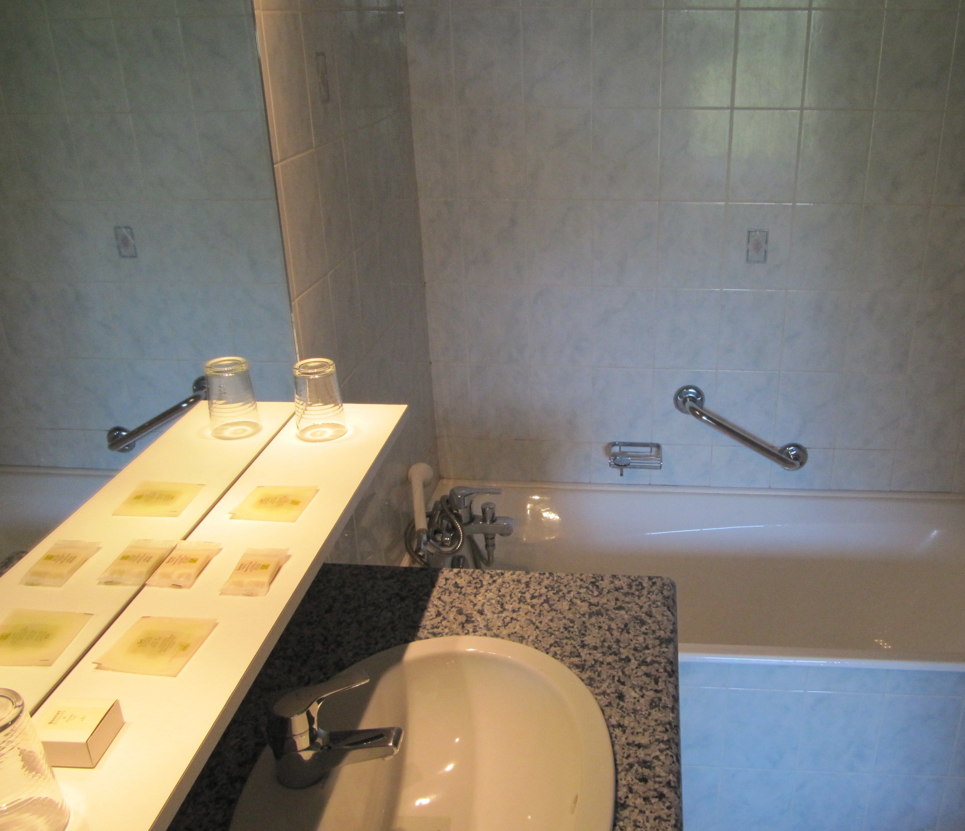 free toiletries, hair dryer, towels