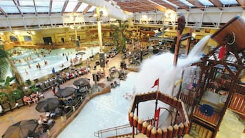 Indoor pool, outdoor pool, sun loungers