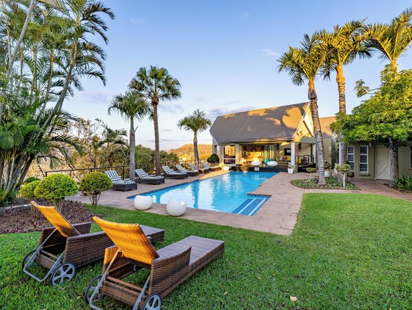 Outdoor pool, pool loungers