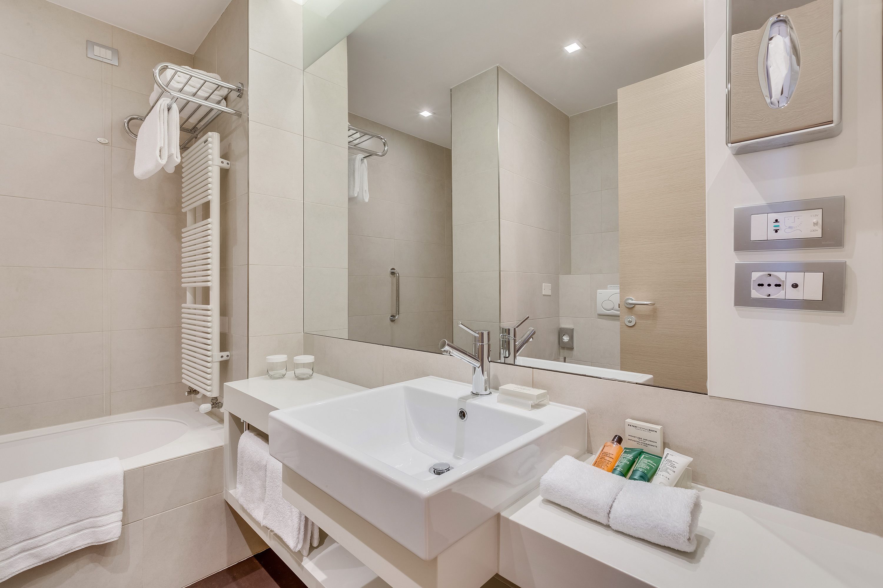 shower, rainfall showerhead, hair dryer, bidet