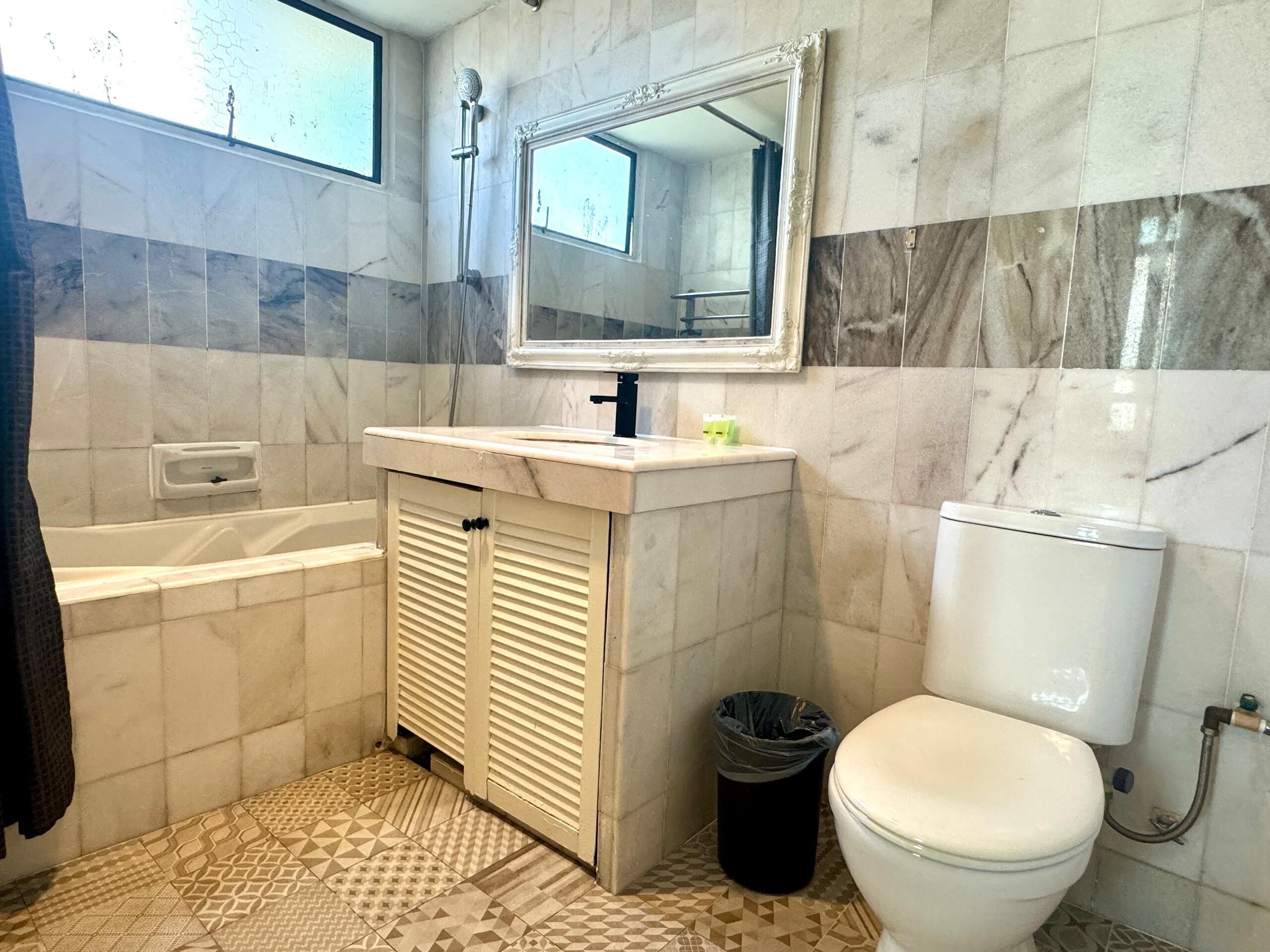 Tina con regadera, amenidades de baño gratuitas, secadora de cabello 