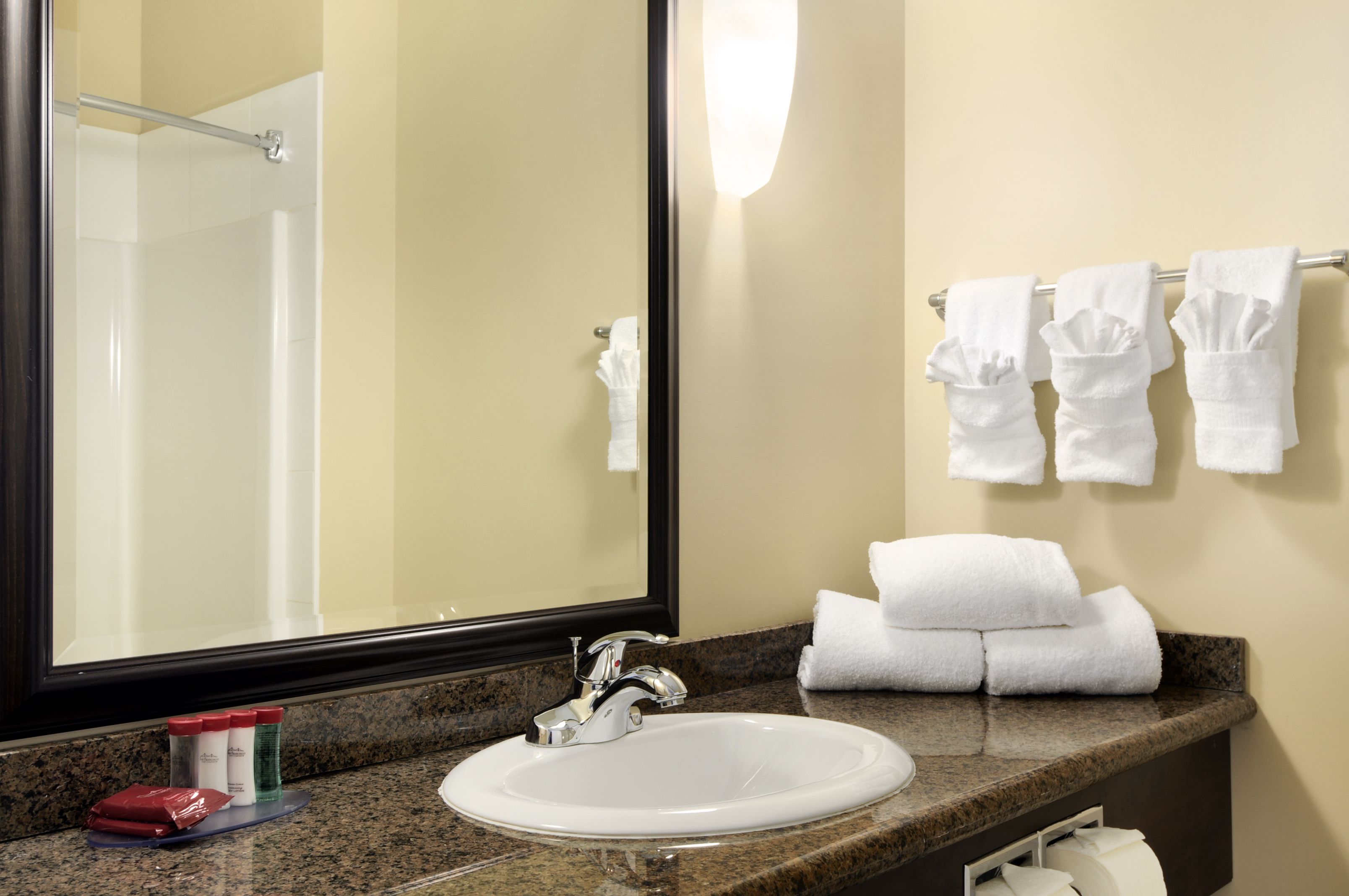 free toiletries, hair dryer, towels